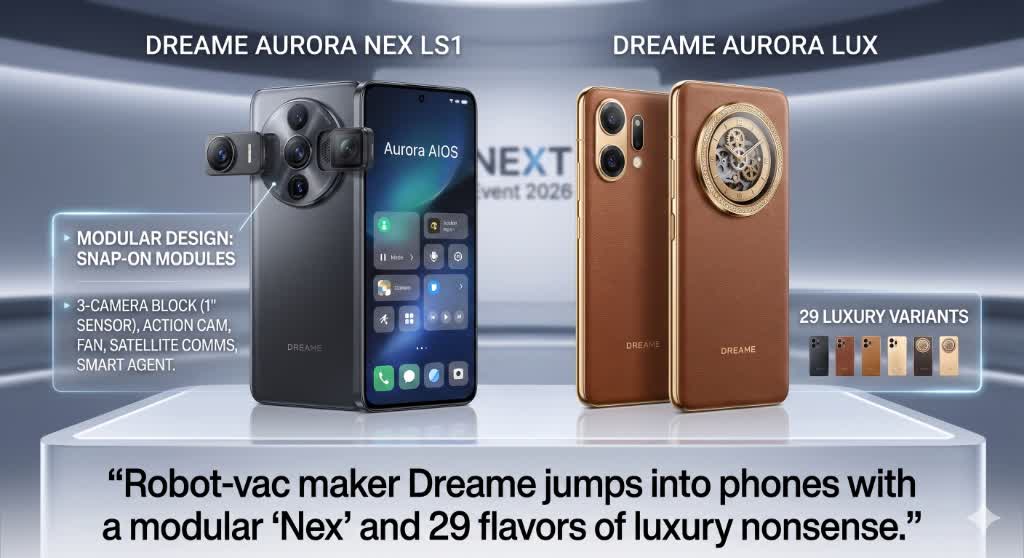 Robot-vac maker Dreame jumps into phones with a modular ‘Nex’ and 29 flavors of luxury nonsense