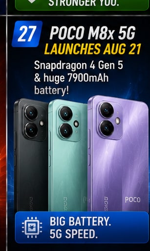 POCO M8x 5G launches in India on August 21 with Snapdragon 4 Gen 5