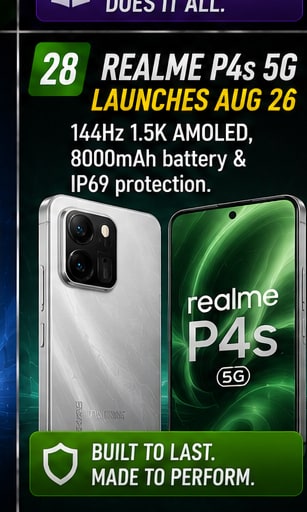 realme P4s 5G confirmed for August 26 with 144Hz AMOLED and 8,000mAh battery