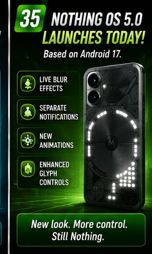 Nothing OS 5.0 unveiled with Android 17, expanded customization and new Glyph controls
