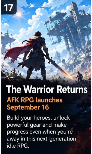The Warrior Returns: AFK RPG nears September 16 mobile launch