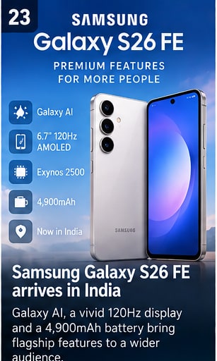 Samsung launches Galaxy S26 FE in India with Galaxy AI and 120Hz AMOLED