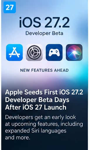 Apple Seeds First iOS 27.2 Developer Beta Days After iOS 27 Launch