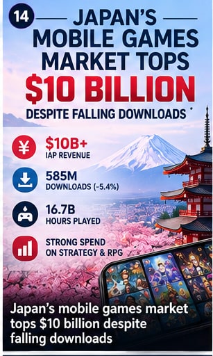 Japan's mobile games market tops $10 billion despite falling downloads