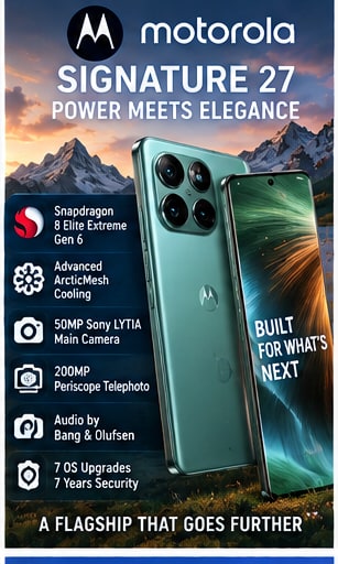 Motorola Signature 27 debuts with Snapdragon 8 Elite Extreme Gen 6 and unusually serious cooling