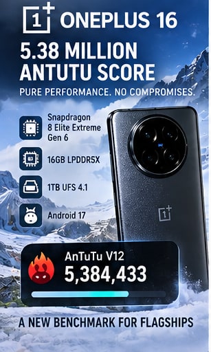 OnePlus 16 posts a mammoth 5.38 million AnTuTu score with Qualcomm's new Extreme chip