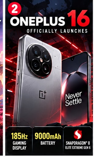 OnePlus 16 Officially Launches With 185Hz Gaming Display and Enormous 9000mAh Battery