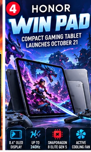 Honor WIN Pad Shows Off Compact Gaming Design Ahead of October 21 Launch